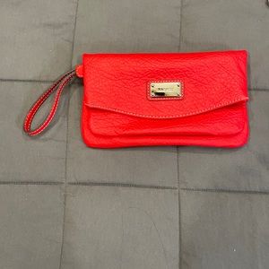 Red Nine West leather clutch, silver hardware NWOT